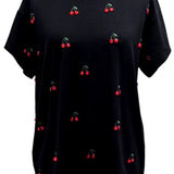 Black Mini Jeweled Cherry Tee | Queen Of Sparkles