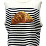 Beige & Black Striped Croissant Knit Vest | Queen Of Sparkles