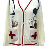 White Medical Instrument Button Up Cardigan | Queen Of Sparkles