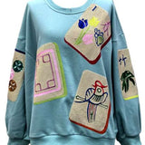 Aqua Scattered Mahjong Tile Sweatshirt | Queen Of Sparkles
