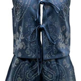 Denim Sequin Paisley Print Tie Tank | Queen Of Sparkles