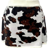 White & Brown Sequin Cow Print Skirt | Queen Of Sparkles
