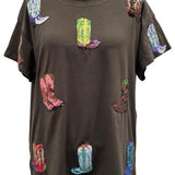 Brown Multi Cowboy Boot Tee | Queen Of Sparkles