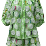 Green & White Gingham Golf Ball & Golf Tee Button Up Cotton Top | Queen Of Sparkles
