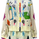 Multi Argyle Golf Icon Rainbow Trim Button Up Cardigan | Queen Of Sparkles