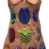 Orange Gingham Multi Easter Egg Cotton Collar Tank Dress | Queen Of Sparkles