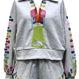 Grey Multi Zipper Collar Sweatshirt | Queen Of Sparkles