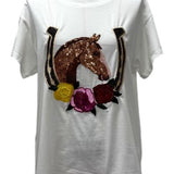 White Horse & Rose Horse Shoe Tee | Queen Of Sparkles