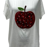 White & Red Sequin Flower Apple Tee | Queen Of Sparkles