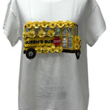 White & Yellow Sequin Flower School Bus Tee | Queen Of Sparkles