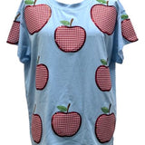 Light Blue & Red Gingham Apple Tee | Queen Of Sparkles