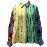 Colorblock Stripe Teacher Icon Button Up Cotton Top | Queen Of Sparkles