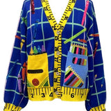 School Supplies Ruler Trim Button Up Cardigan | Queen Of Sparkles