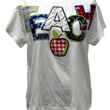 White Multi Fabric 'Teach' Apple Tee | Queen Of Sparkles