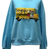 Aqua Flower School Bus Sweatshirt | Queen Of Sparkles
