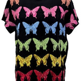 Black Multi Butterfly Tee | Queen Of Sparkles