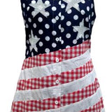 Navy, Red & White Polka Dot And Stripe USA Button Up Tank Dress | Queen Of Sparkles