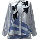 White & Blue Striped Blue Angels Cotton Button Up Top | Queen Of Sparkles