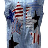 Blue & White Gingham USA Stripe Patch Stars Romper | Queen Of Sparkles