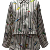 Striped Fishing Lure Button Up Cotton Top | Queen Of Sparkles