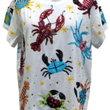 White Multi Crab & Lobster Tee | Queen Of Sparkles
