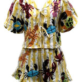 Yellow Stripe Crab & Lobster Tie Top | Queen Of Sparkles