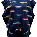 Navy Multi Fish Tie Tank | Queen Of Sparkles
