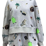 Grey Multi Travel Icon Sweatshirt | Queen Of Sparkles
