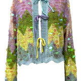 Colorblock Zig Zag Paillette Tie Up Sweater | Queen Of Sparkles