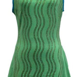 Green Squiggle Rhinestone With Blue Trim Tank Dress | Queen Of Sparkles