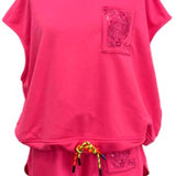 Neon Pink QOS Card Logo Draw String Tank | Queen Of Sparkles