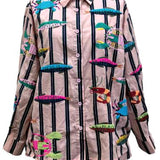 Light Pink Stripe Multi Sea Creature Button Up Cotton Top | Queen Of Sparkles