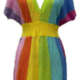 Rainbow Rhinestone V Neck Dress | Queen Of Sparkles