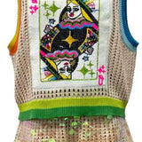 Ivory Rainbow Trim QOS Card Crochet Tank | Queen Of Sparkles