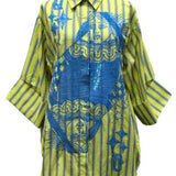 Green & Aqua Striped QOS Card Logo Cotton Tunic | Queen Of Sparkles