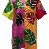Colorblock Cotton Palm Leaf Short Sleeve Dress | Queen Of Sparkles