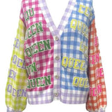 Gingham 'Queen' All Over Button Up Cardigan | Queen Of Sparkles