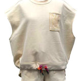 Beige Tonal QOS Logo Card Tank With Multi Drawstring | Queen Of Sparkles