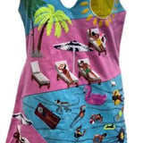 Blue & Pink Colorblock Pool Scene Tank Dress | Queen Of Sparkles