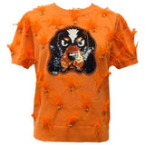 Licensed Tennessee Mascot Scattered Jewel Feather Short Sleeve Sweater | Queen Of Sparkles