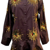 Brown Sunburst Button Up Cotton Ruffle Dress | Queen Of Sparkles