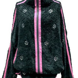 Charcoal & Pink Rhinestone Zip Up Fleece | Queen Of Sparkles