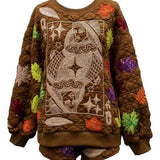 Brown Multi Leaf Quilted QOS Card Sweatshirt | Queen Of Sparkles