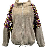 Ivory Zip Up Fleece with Multi Sequin Sleeves | Queen Of Sparkles