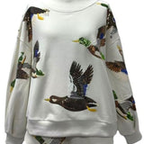 Ivory Flying Ducks Mock Neck Sweatshirt | Queen Of Sparkles