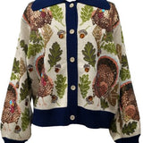 Navy Trim Turkey, Leaf & Acorn Button Up Cardigan | Queen Of Sparkles