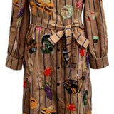 Light Brown Striped Thanksgiving Icon Cotton Midi Tie Dress | Queen Of Sparkles