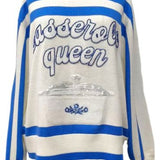 White & Blue 'Casserole Queen' Striped Sweater | Queen Of Sparkles