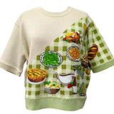Ivory & Green Gingham Colorblock Thanksgiving Meal Knit Top | Queen Of Sparkles