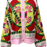 Light Pink Multi Mahjong Button Up Cardigan | Queen Of Sparkles